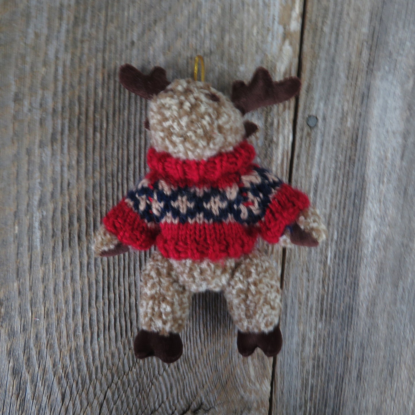 Vintage Moose Plush Ornament Winter Sweater Stuffed Animal Hugfun 2000
