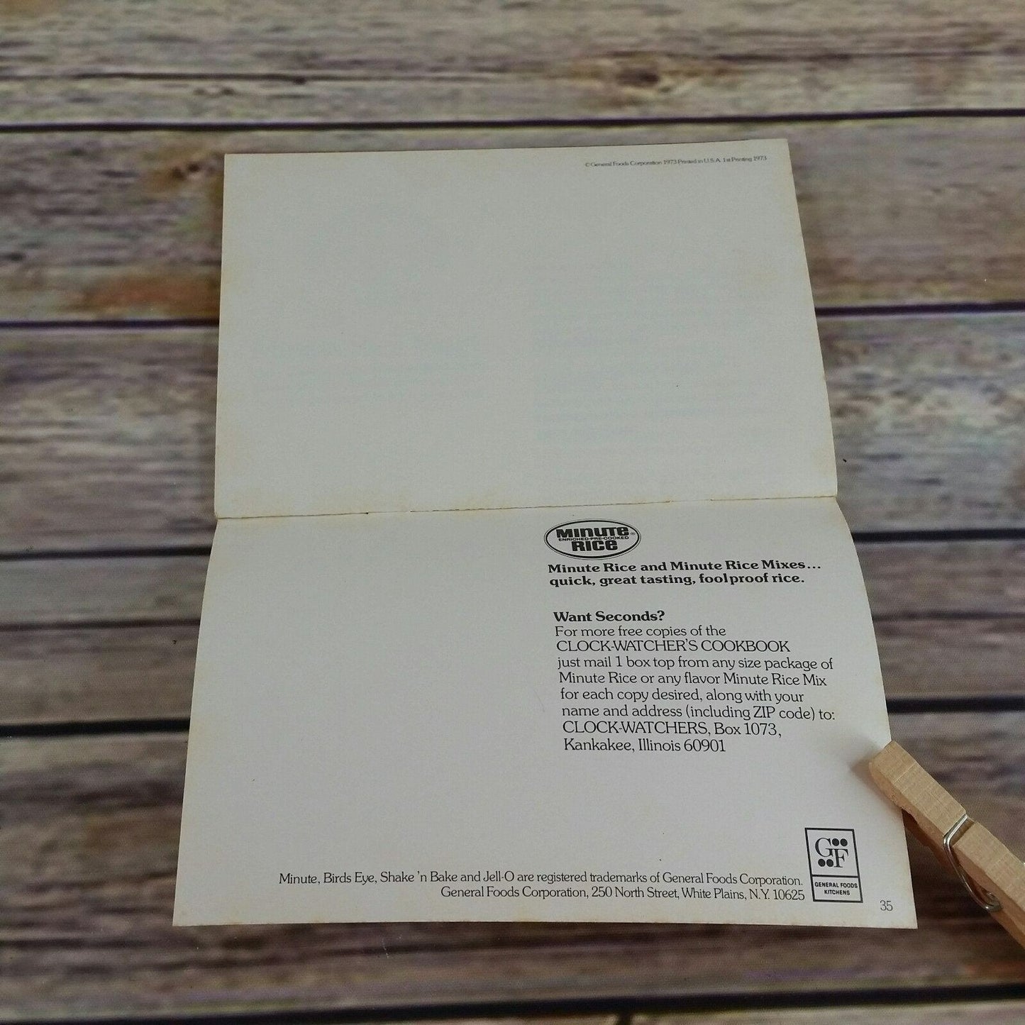 Vintage Minute Rice Cookbook Clock Watchers Cookbook Recipes 1973 Promo Paperback Booklet