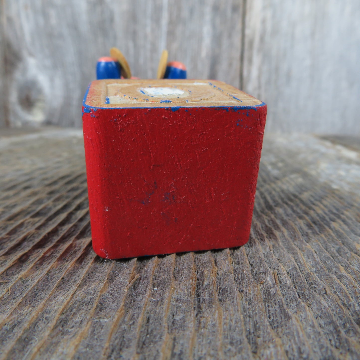 Vintage Clown on Alphabet Block Wood Ornament Cymbals Blue Polk-a-Dot Learning Block Christmas