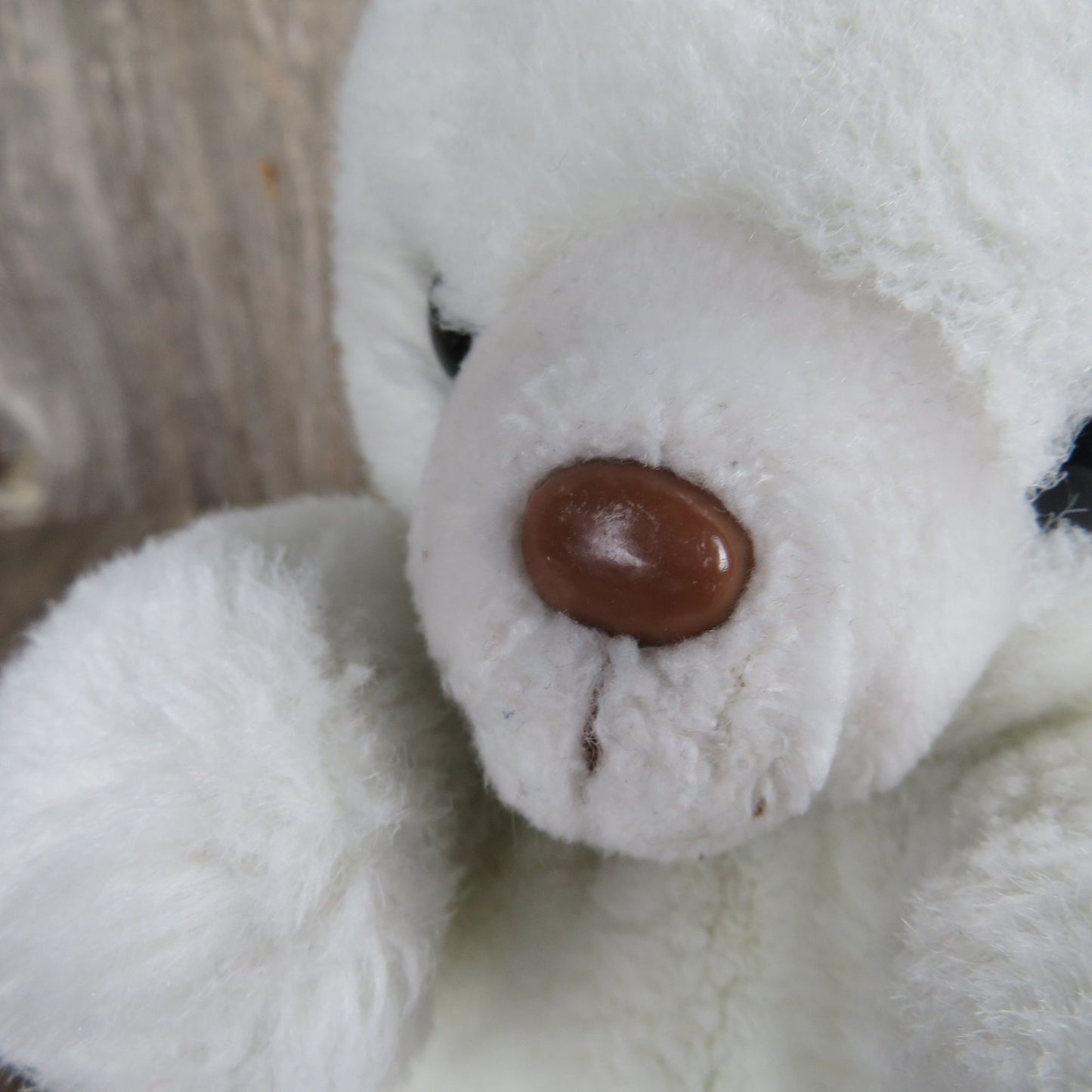 Teddy Bear Plush Sitting with Brown Plastic Nose White Body Tan Feet and Ears