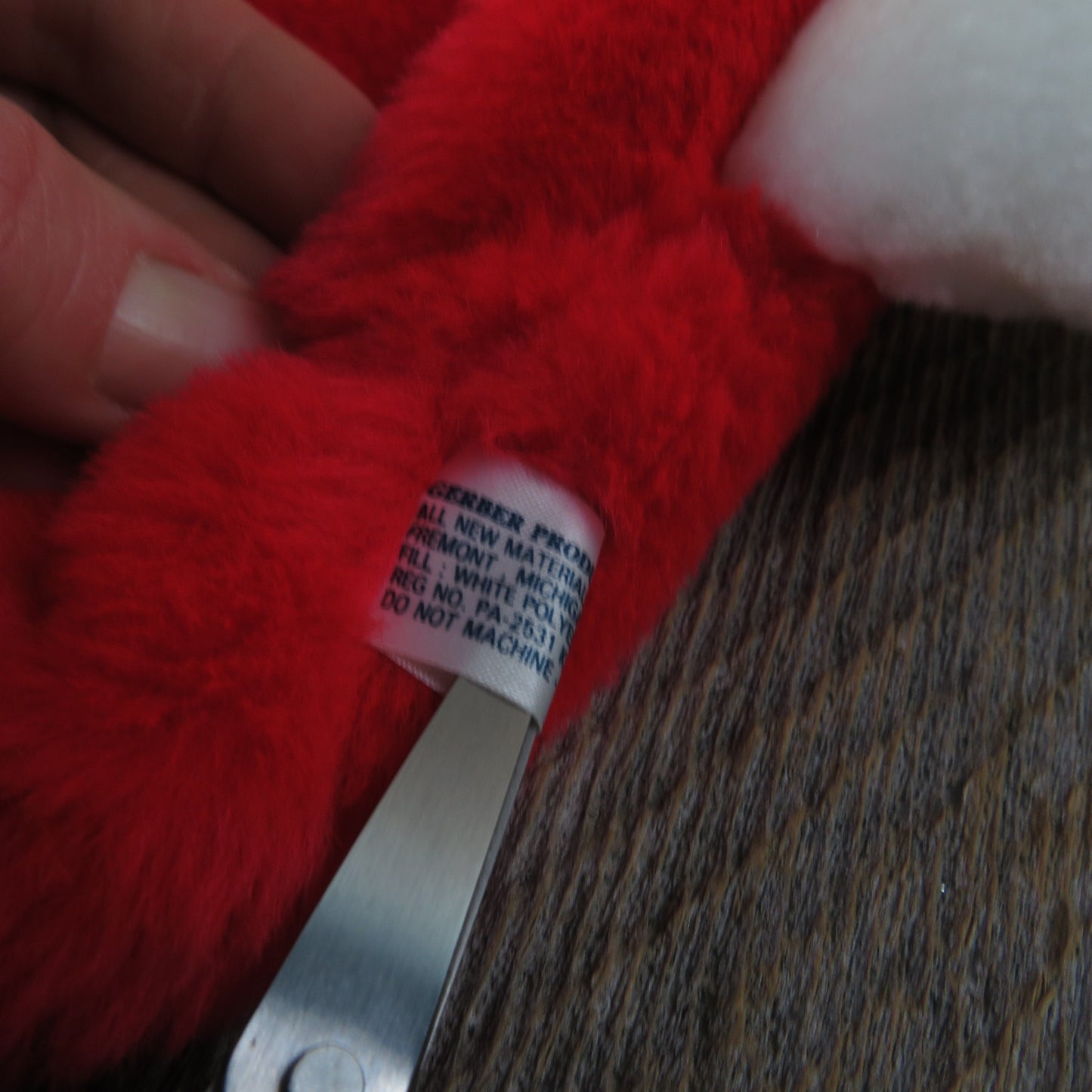 Vintage White Teddy Bear Stocking Gerber Red Flower Ears Paws Green Feet Christmas