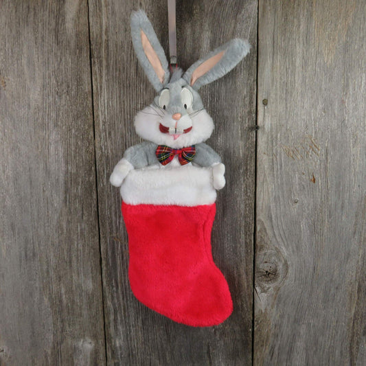 Vintage Bugs Bunny Christmas Stocking Plush Looney Tunes Bow Tie Holiday Decoration, Christmas Decoration