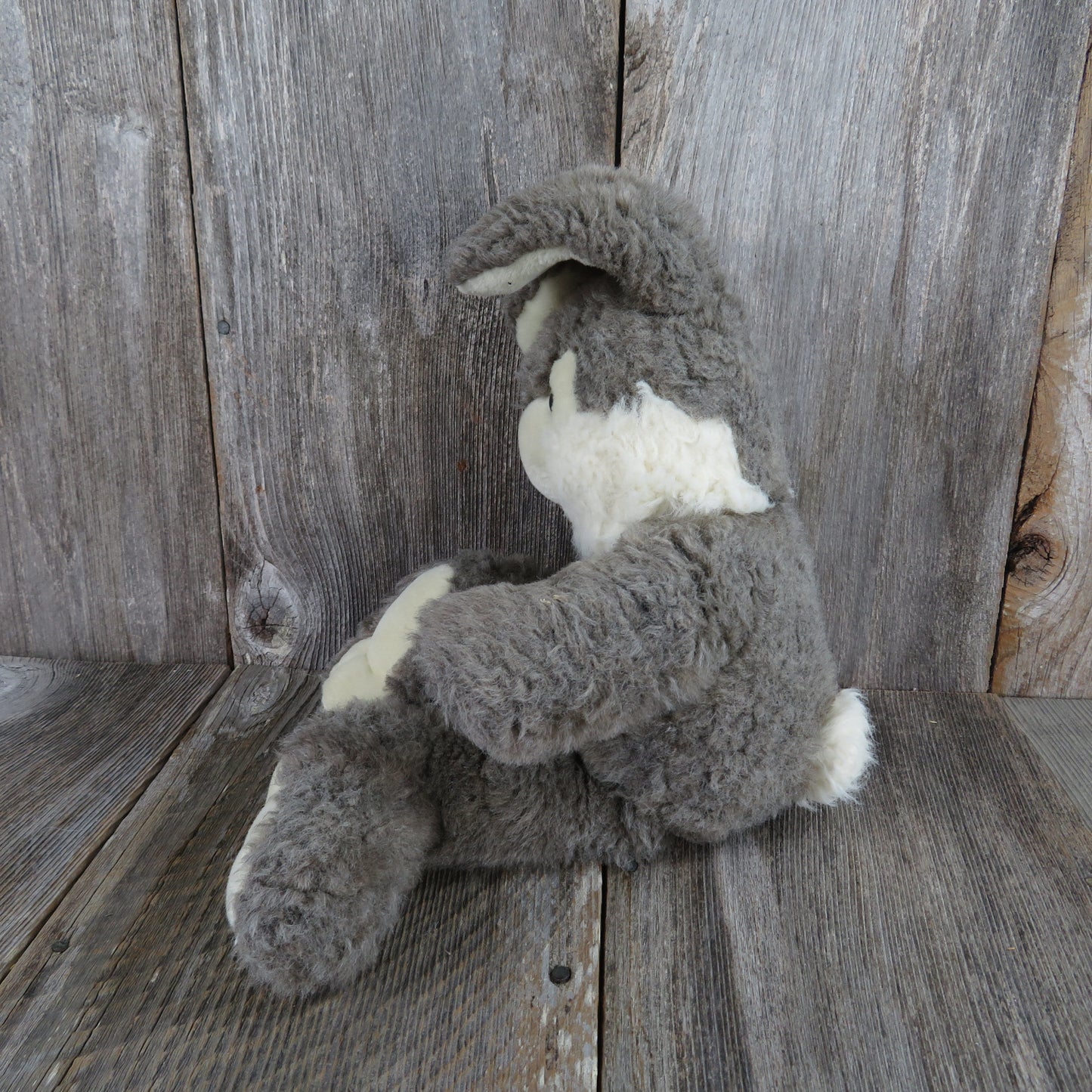 Vintage Bunny Rabbit Plush Long Legs Grey White Face Flocked Nose Stuffed Animal