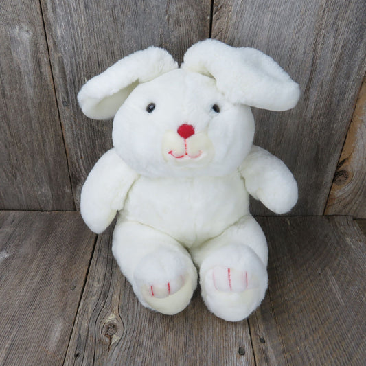 White Bunny Rabbit Plush Mervyn's Red Nose Short Ears Easter Stuffed Animal 1987 - At Grandma's Table