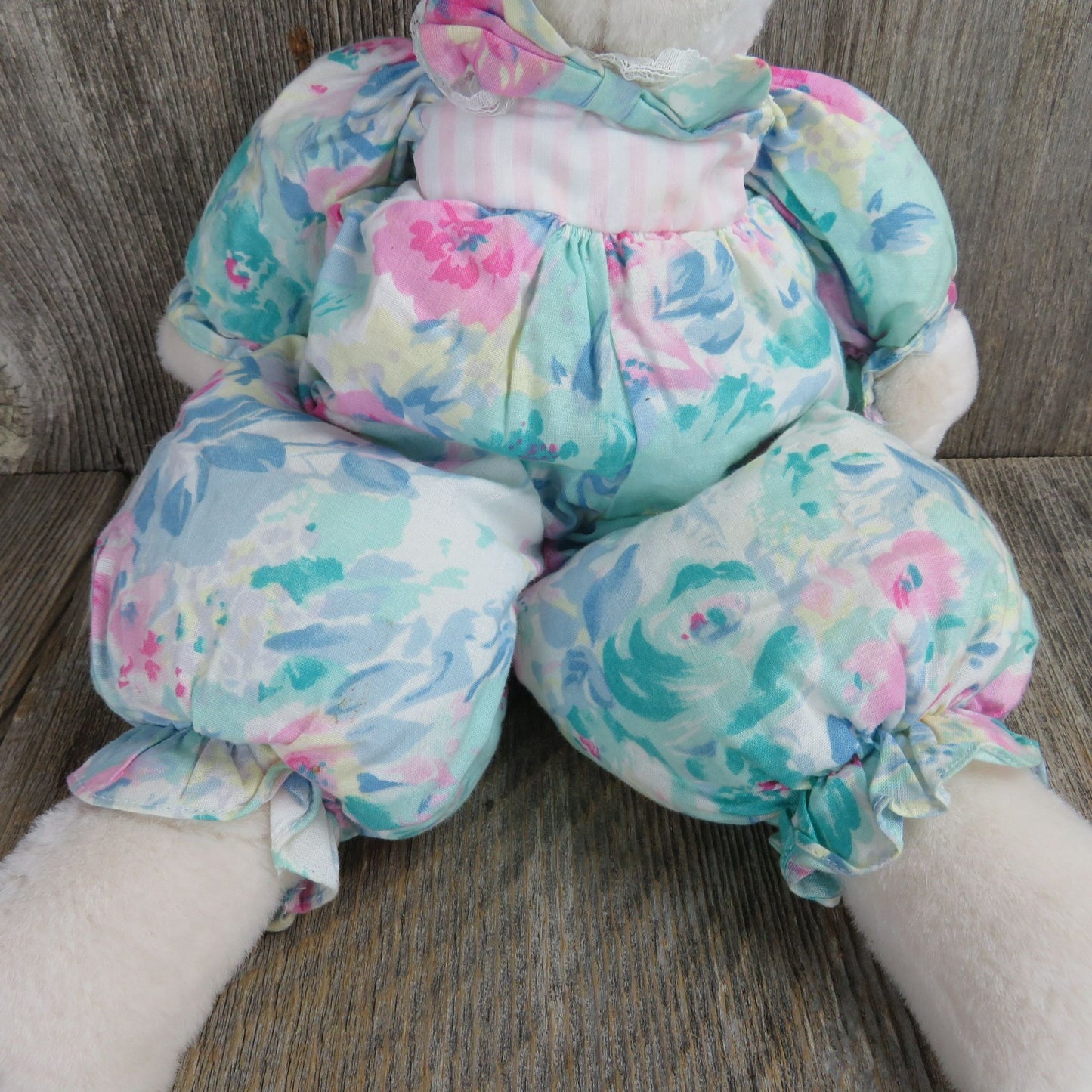 Lamb Sheep Plush Floral Fabric Body Blue and Pink Stuffed Animal PCI 1992 Easter