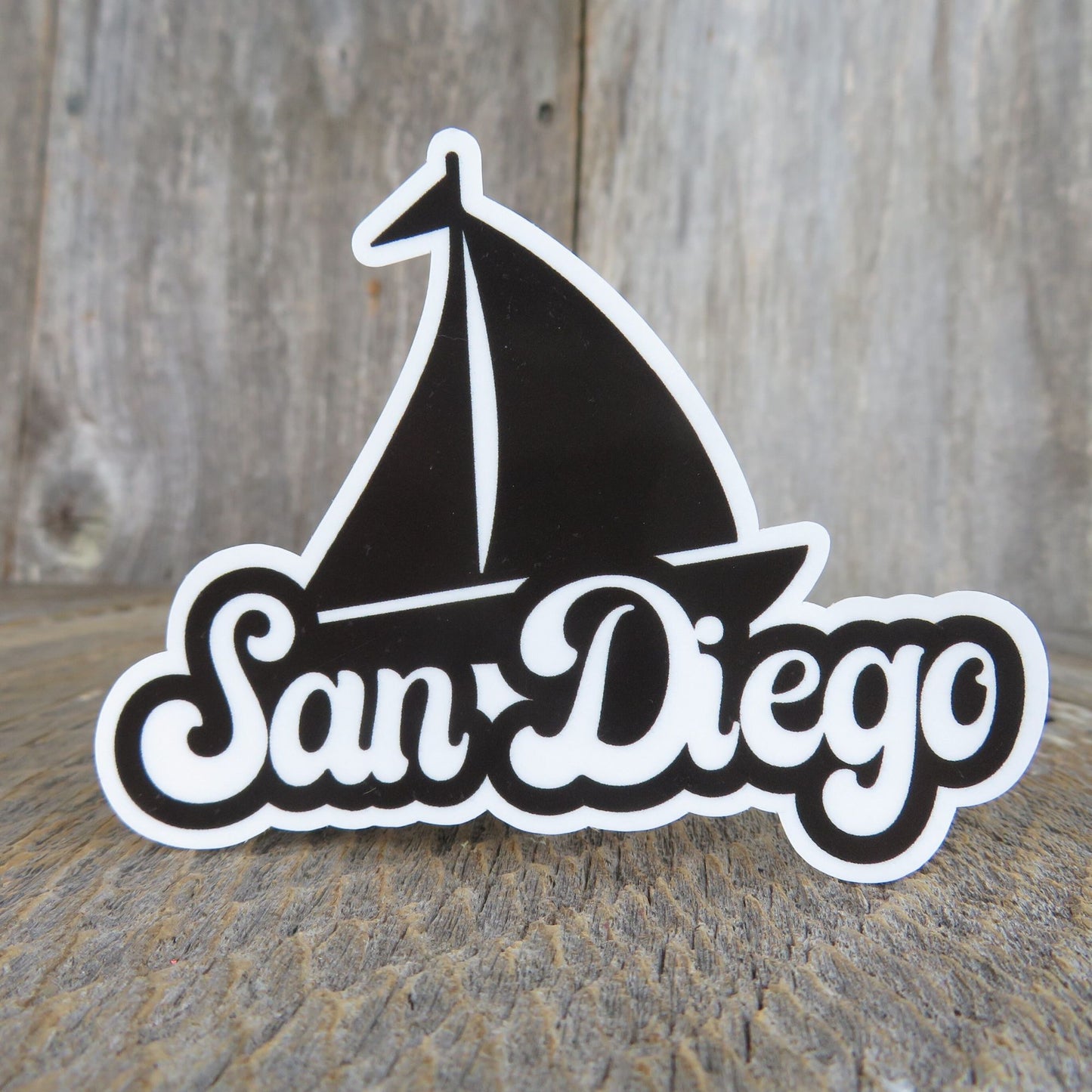 San Diego Black Sailboat Sticker California  Souvenir Retro Bubble Letters