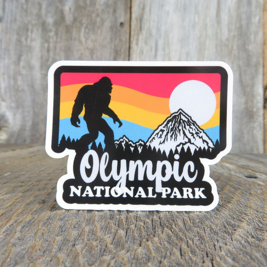 Olympic National Park Washington Bigfoot Sticker Retro Sunset Souvenir Travel Laptop Red Yellow