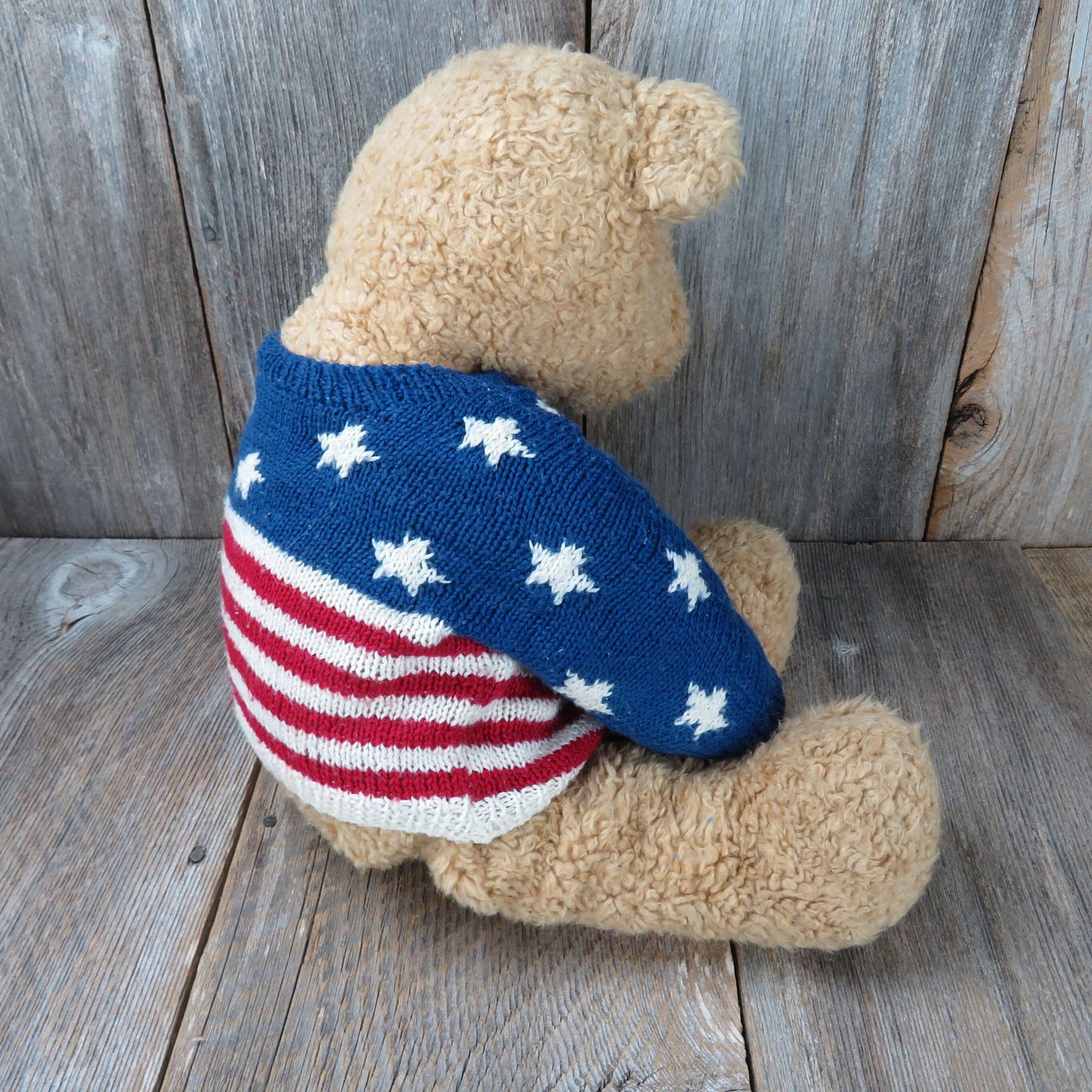 Teddy Bear Plush Ty American Flag Sweater Curly Hair Stuffed Animal Beanie 1991 Red White Blue