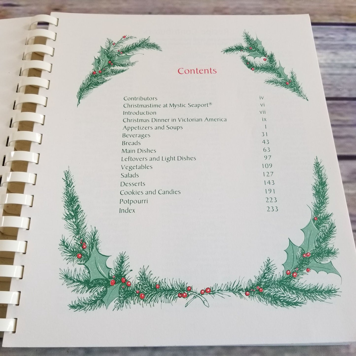 Vintage Christmas Cookbook Christmas Dinner Recipes 1990 Mystic Seaport Museum Members Spiral Bound Paperback Conneticut