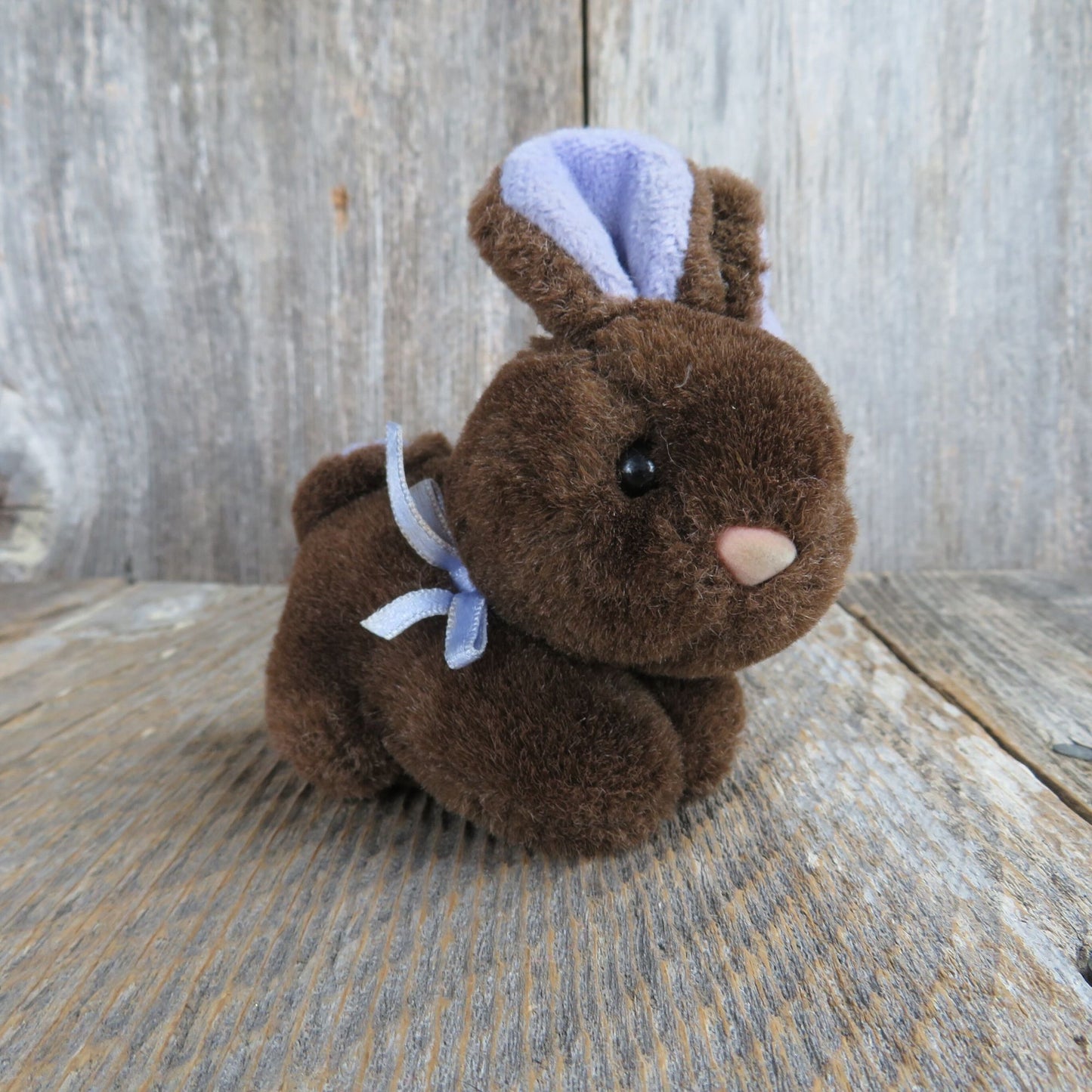 Brown Mini Bunny Plush Purple Ears Rabbit Flocked Nose Fine Toys Easter Stuffed Animal
