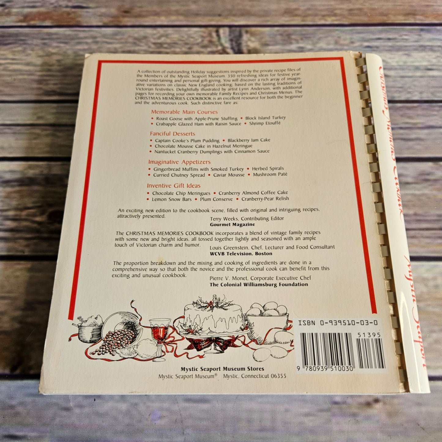 Vintage Christmas Cookbook Christmas Dinner Recipes 1990 Mystic Seaport Museum Members Spiral Bound Paperback Conneticut