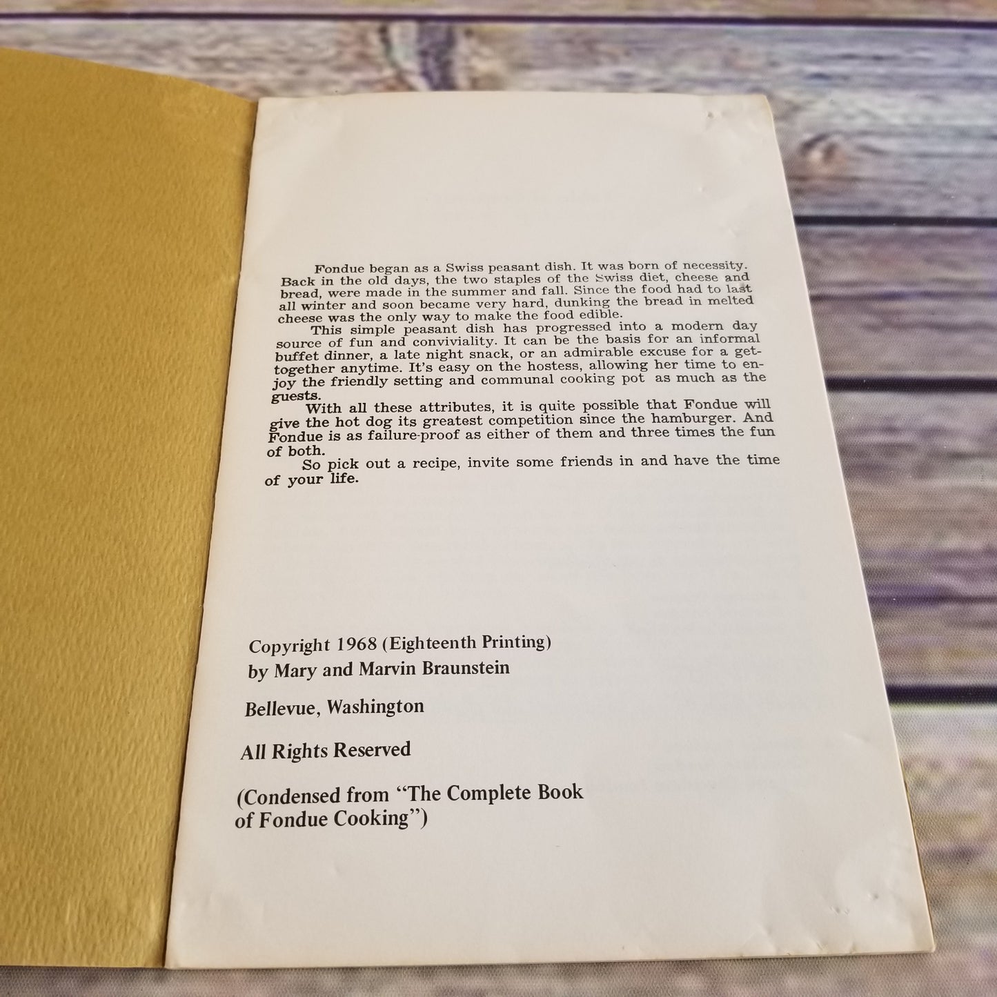 Vintage Fondue Booklet Cookbook Cheese Recipes Mary Marvin Braunstein 1968 Pamphlet