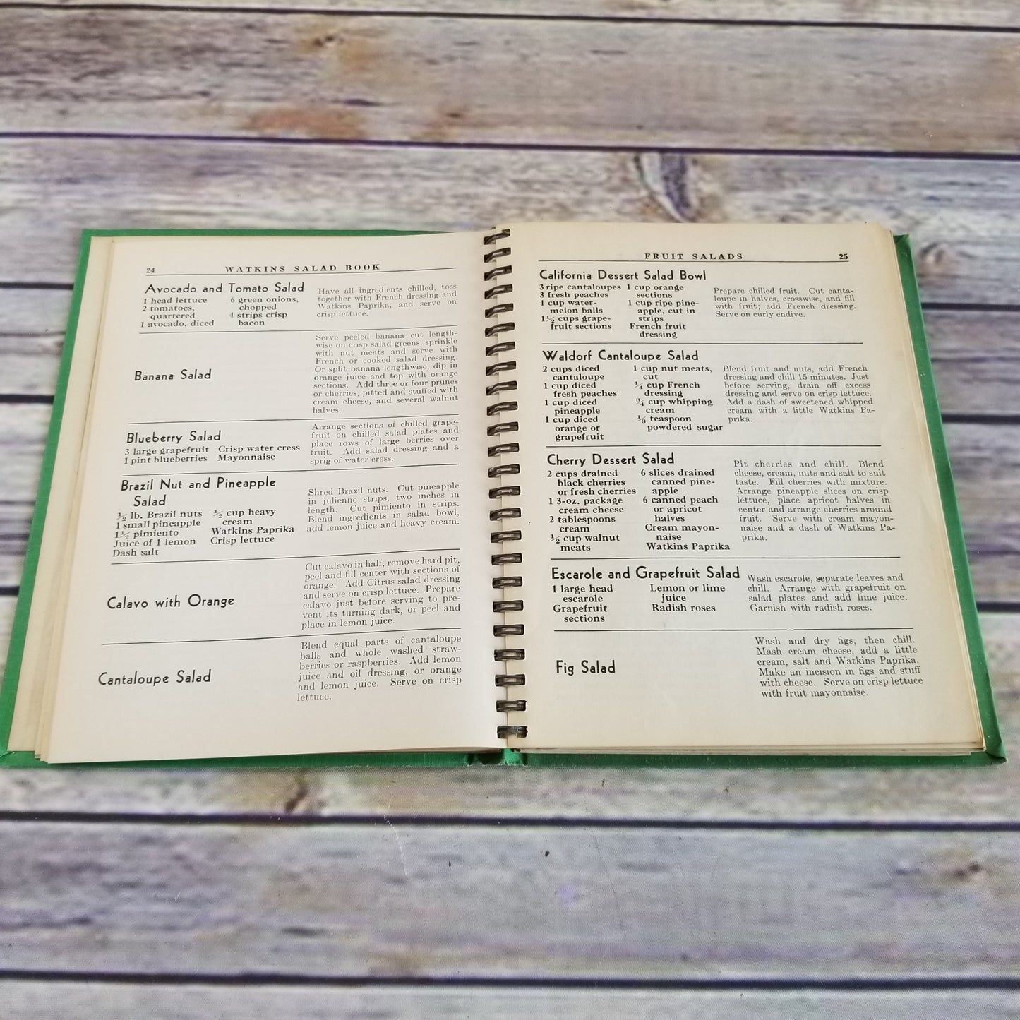 Vintage Watkins Salad Cookbook 1946 Recipes Spiral Bound JR Watkins Elaine Allen Green