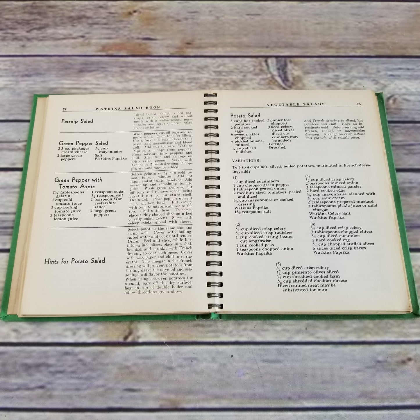 Vintage Watkins Salad Cookbook 1946 Recipes Spiral Bound JR Watkins Elaine Allen Green