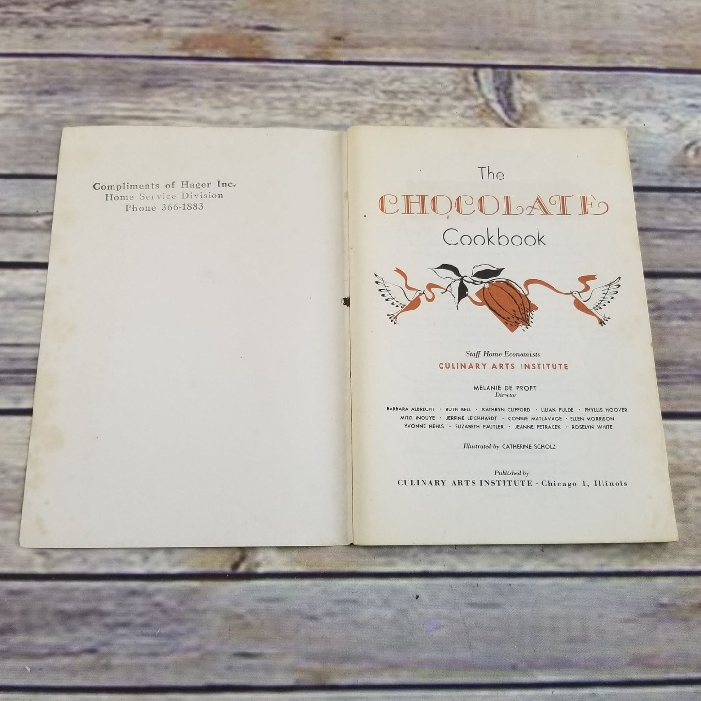 Vintage Cookbook The Chocolate Cookbook Culinary Arts Institute Recipes 1954 Melanie De Proft Booklet Pamphlet