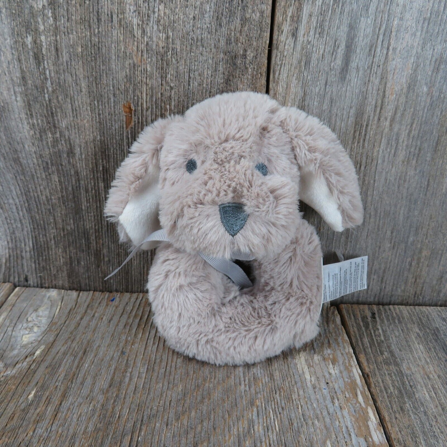 Dog Plush Rattle Handheld Stuffed Animal Lovey Security Gray Elegant Baby