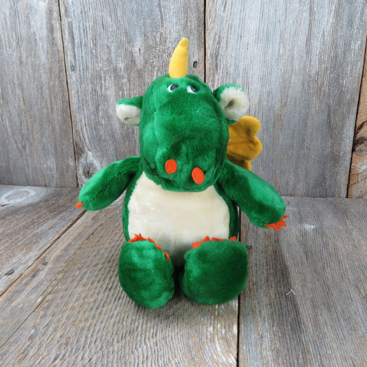 Vintage Dragon Plush Green and Yellow Joy Toys Cute Plastic Eyes Korea