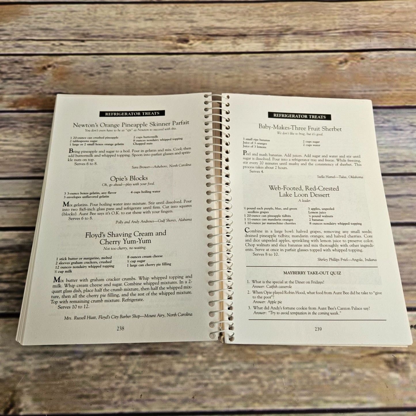 Vintage Cookbook Aunt Bee's Delightful Desserts Andy Griffith Show 1996 CASA Spiral Bound