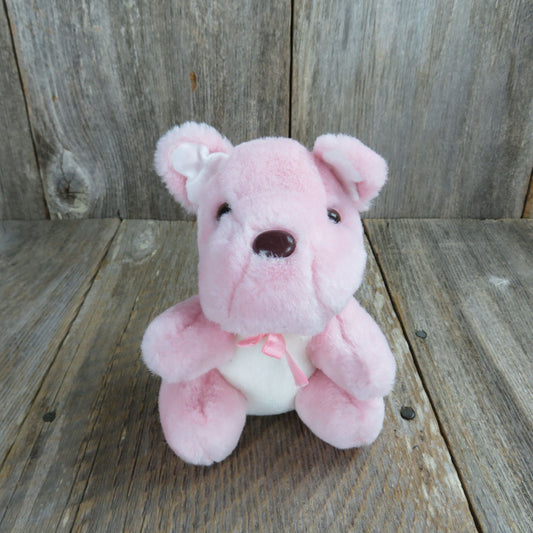 Pink Dog Bear Plush Brown Nose White Belly Bow Circus Circus Stuffed Animal