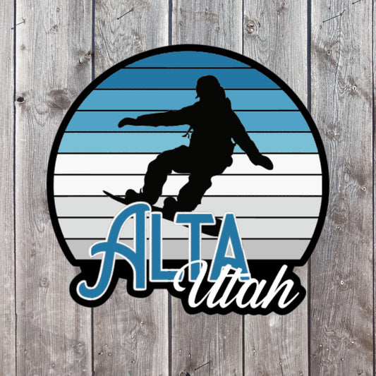 Alta Utah Snowboarding Sticker Blue Winter Sports Retro Sunset Travel Souvenir Outdoors