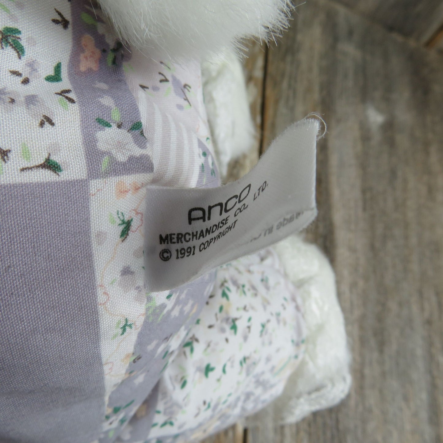 Purple Calico Bunny Plush Fabric Body Rabbit Floral Print Stitched Nose Stuffed Animal Anco 1991