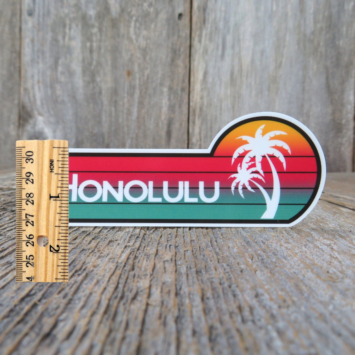 Honolulu Sticker Hawaii Sunset Palm Tree Retro Destination Souvenir Travel Sticker