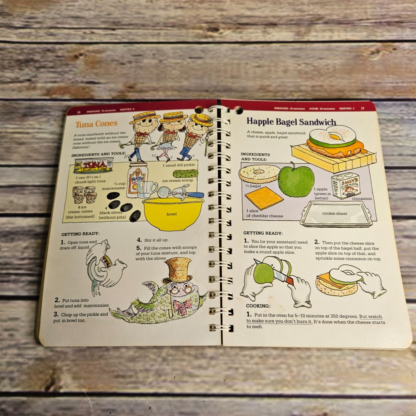 Vintage Kids Cookbook Kids Cooking Recipes Spiral Bound Klutz Press 1987 Hardcover Thick Pages