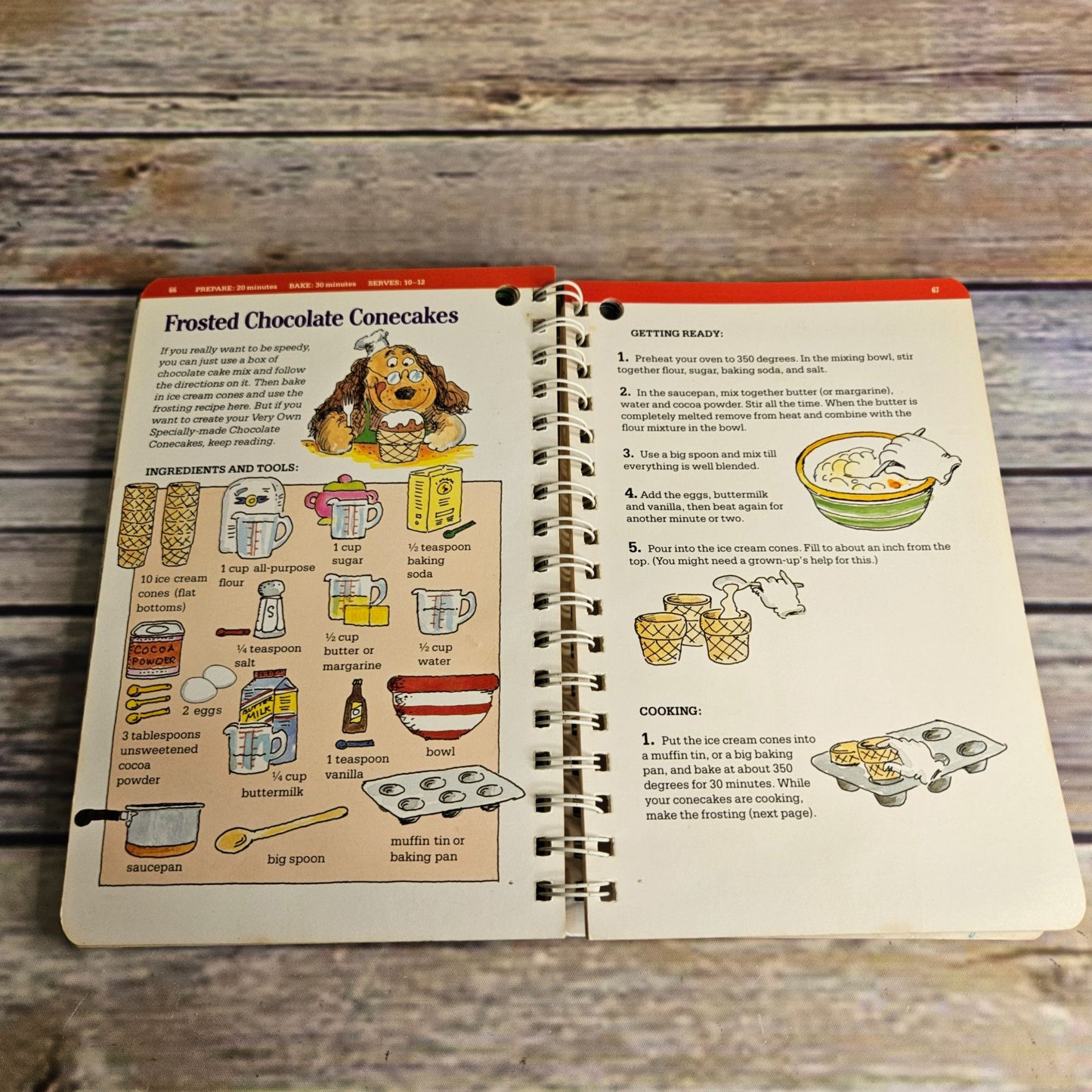 Vintage Kids Cookbook Kids Cooking Recipes Spiral Bound Klutz Press 1987 Hardcover Thick Pages