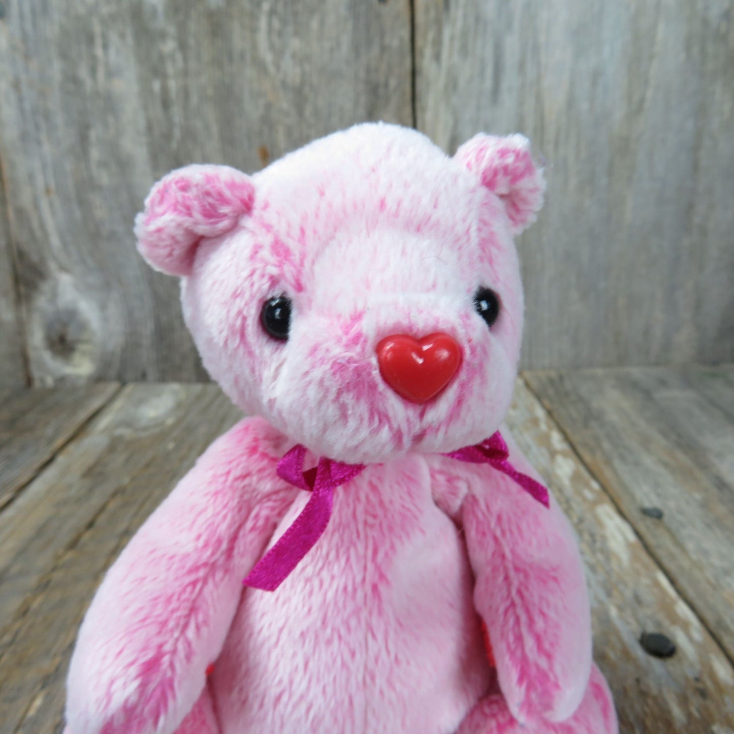 Pink Bear Plush Beanie Baby Romance Heart Nose Red Heart Paws Ty 2001 Stuffed Animal