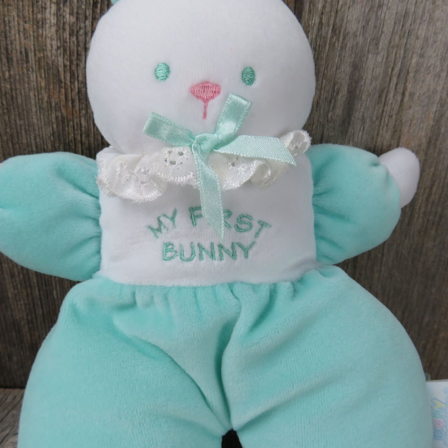 My First Bunny Plush Rattle Green White Velour Rabbit Baby Connection Stuffed Animal