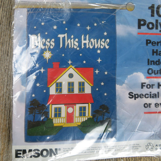 Bless This House Yard Flag Emson Blue Red Decoration 1995 Polyester Christmas