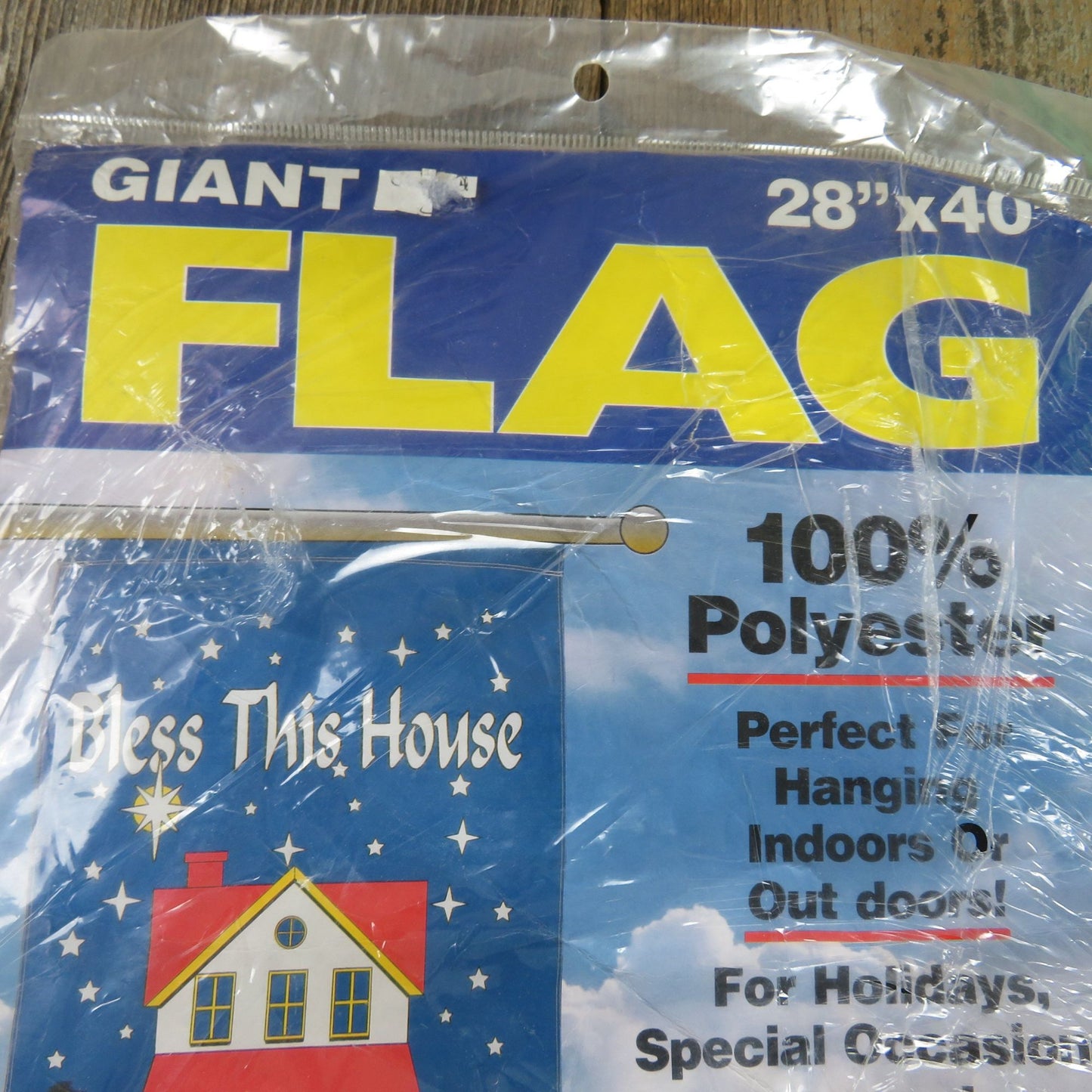 Bless This House Yard Flag Emson Blue Red Decoration 1995 Polyester Christmas