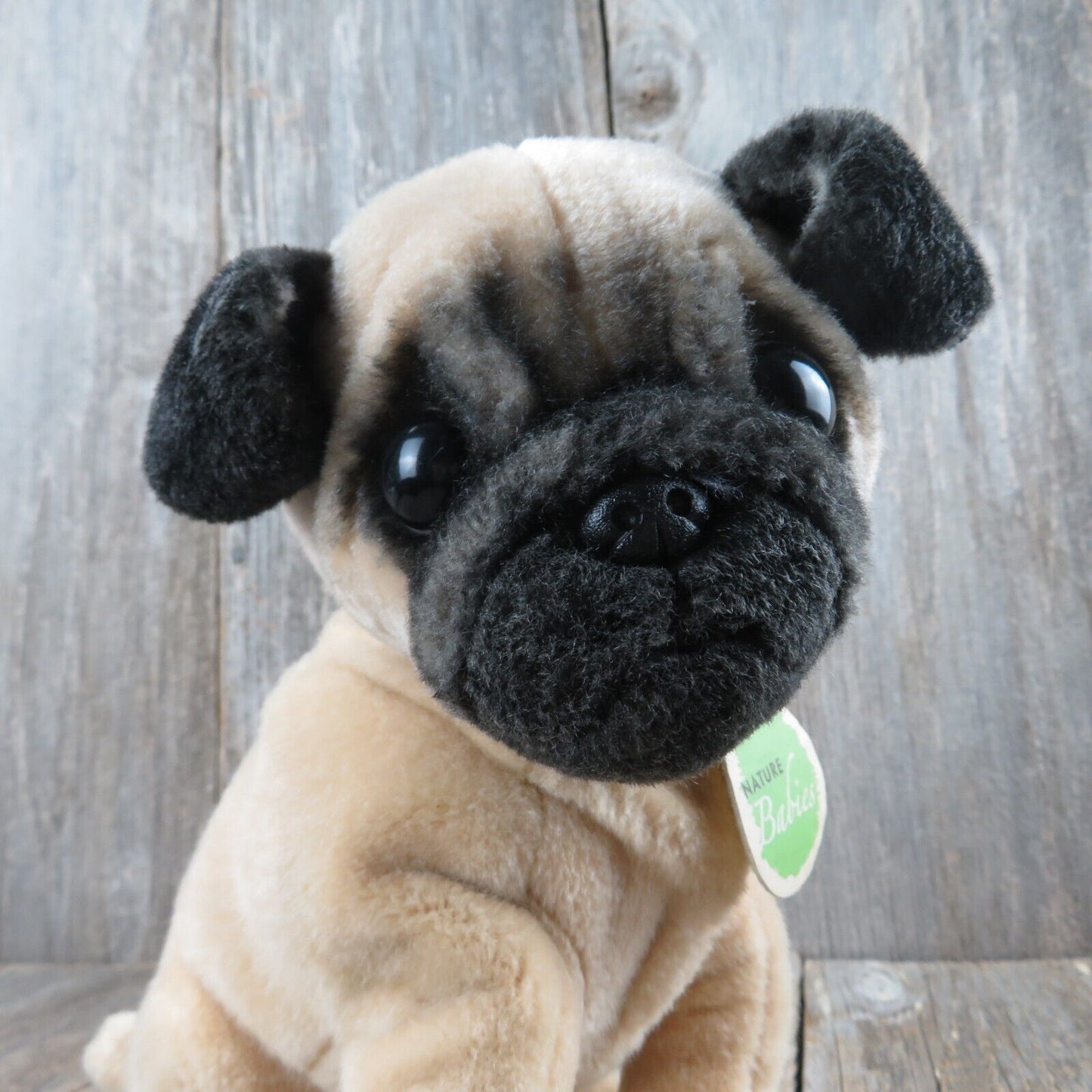 Pug Plush Dog Tan with Black Face Aurora Nature Babies Stuffed Animal