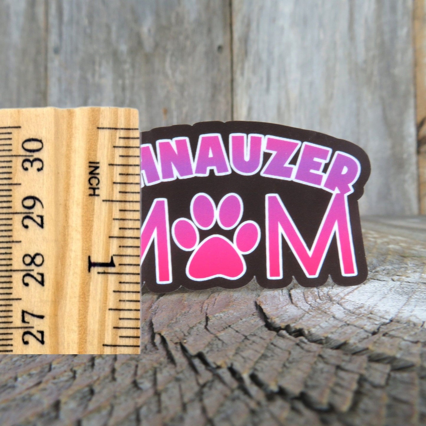 Schnauzer Mom Sticker Dog Lover Pink Purple Paw Print Full Color