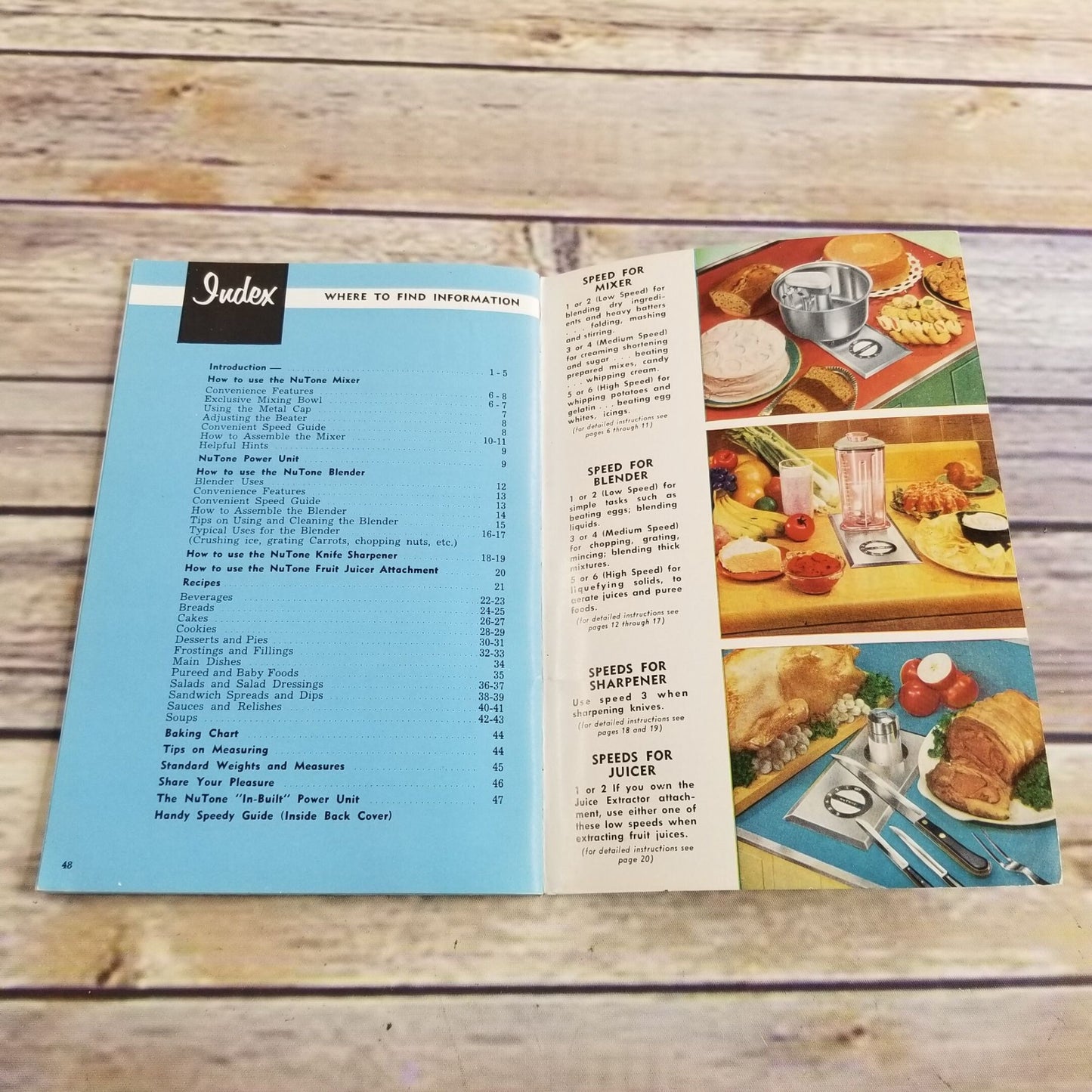Vintage Cookbook NuTone In-Built Mixer Blender Sharpener Juicer Recipes Instructions Manual 1950s