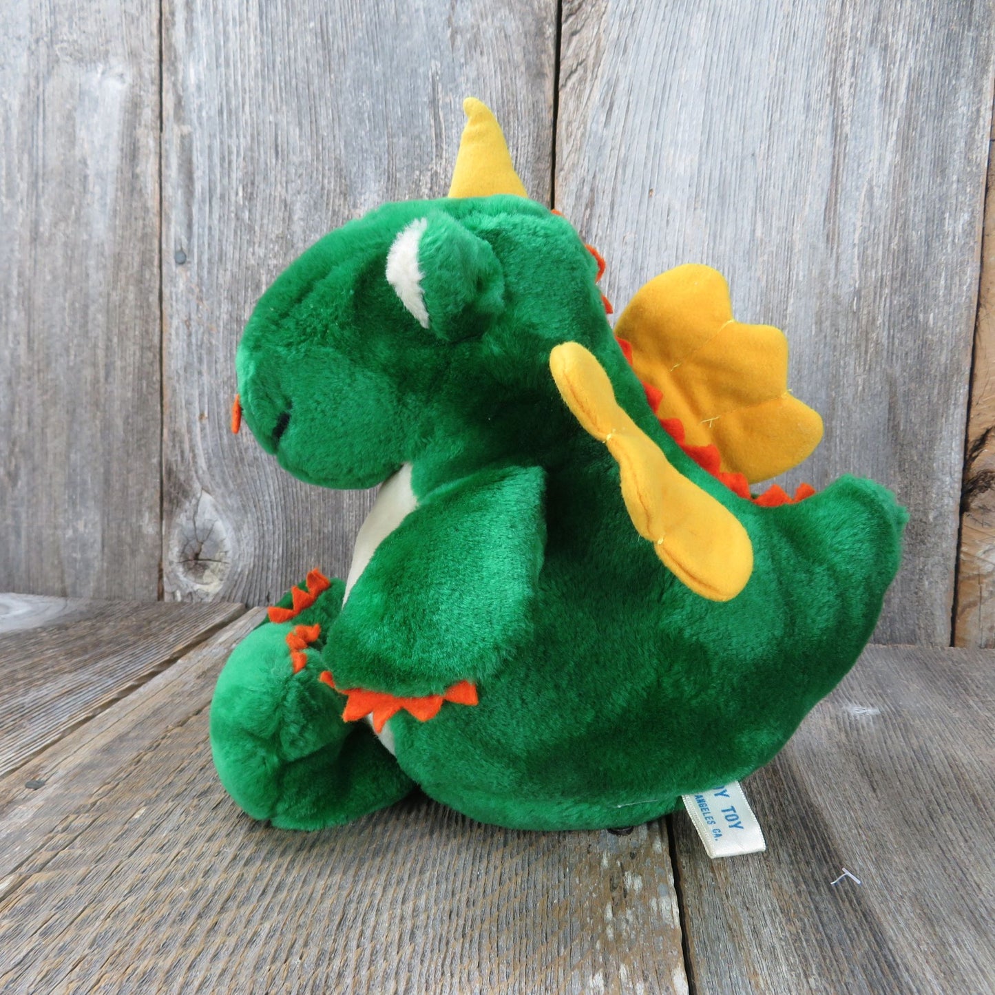 Vintage Dragon Plush Green and Yellow Joy Toys Cute Plastic Eyes Korea