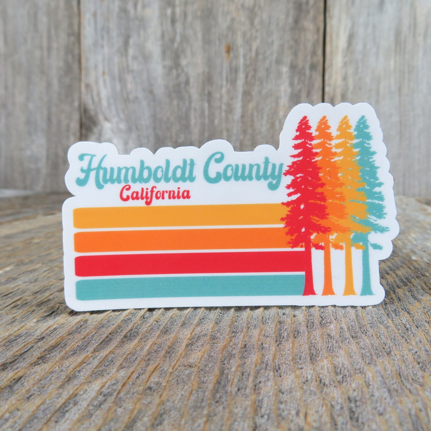 California Redwoods Humboldt County Sticker Retro Style Blue Orange Travel Laptop
