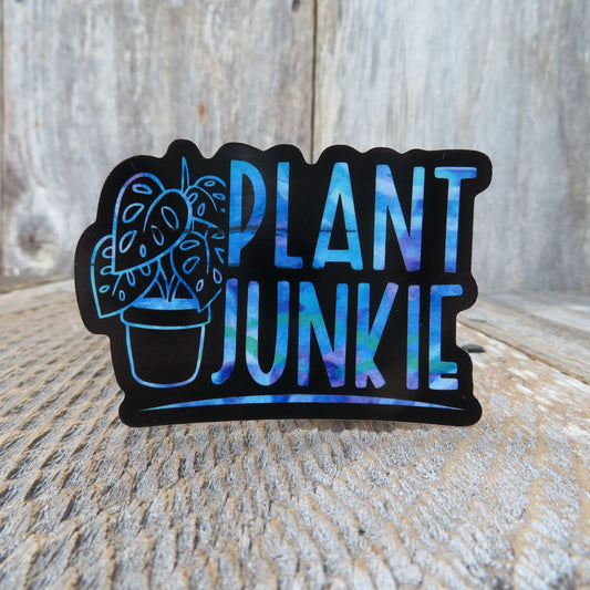 Plant Junkie Sticker Plant Addict Large Leaf Potted Funny Plant Lover Blue