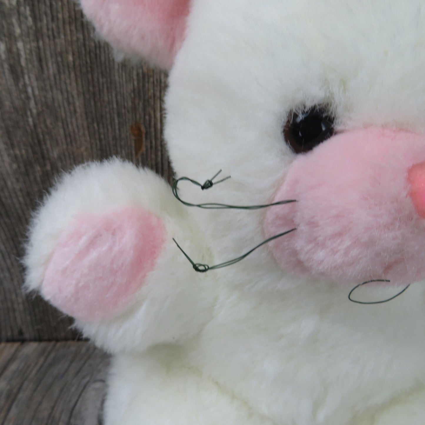 Vintage White Mouse Plush Pink Nose Paws Ears Whiskers Stuffed Animal