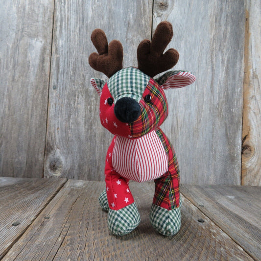 Ganz Country Reindeer Plush Christmas Red Patchwork Stuffed Animal