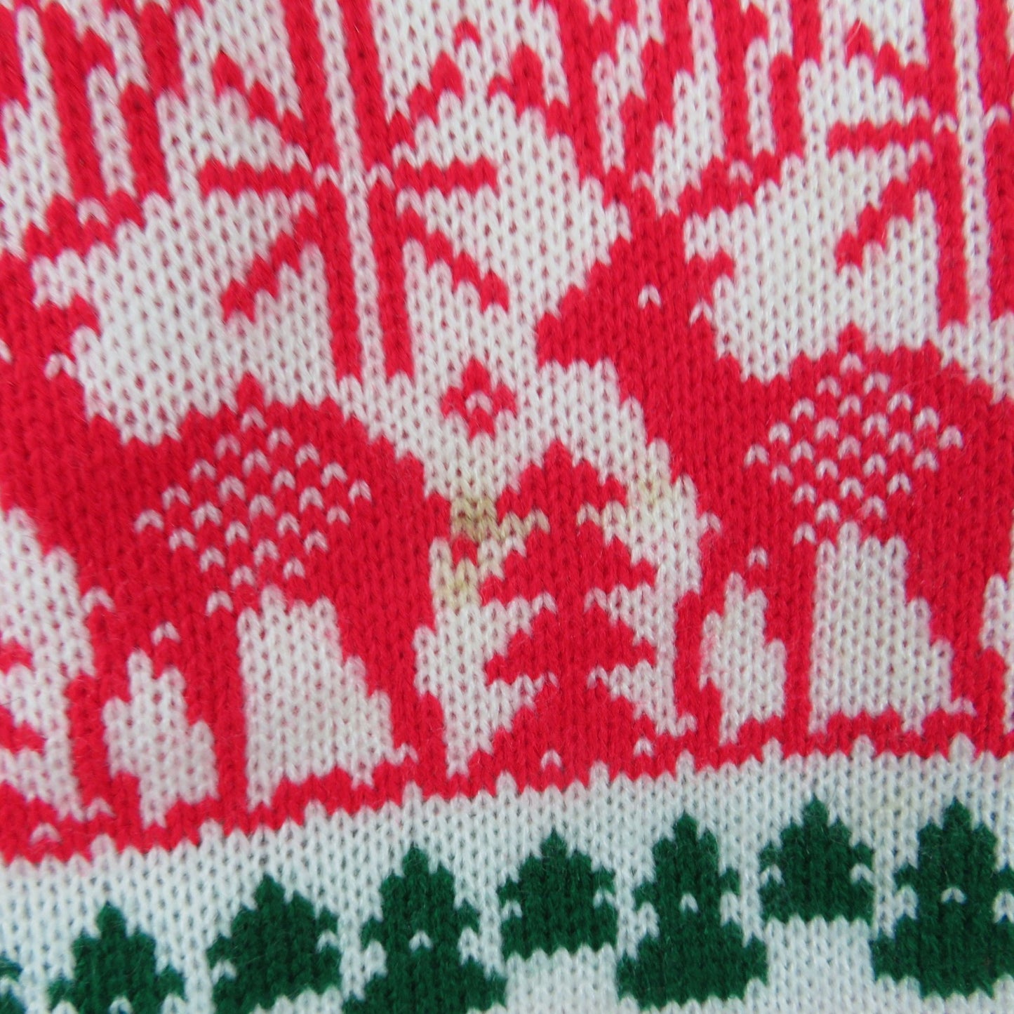 Reindeer Knit Christmas Stocking Knitted White Red Green 1980s Vintage Extra Long