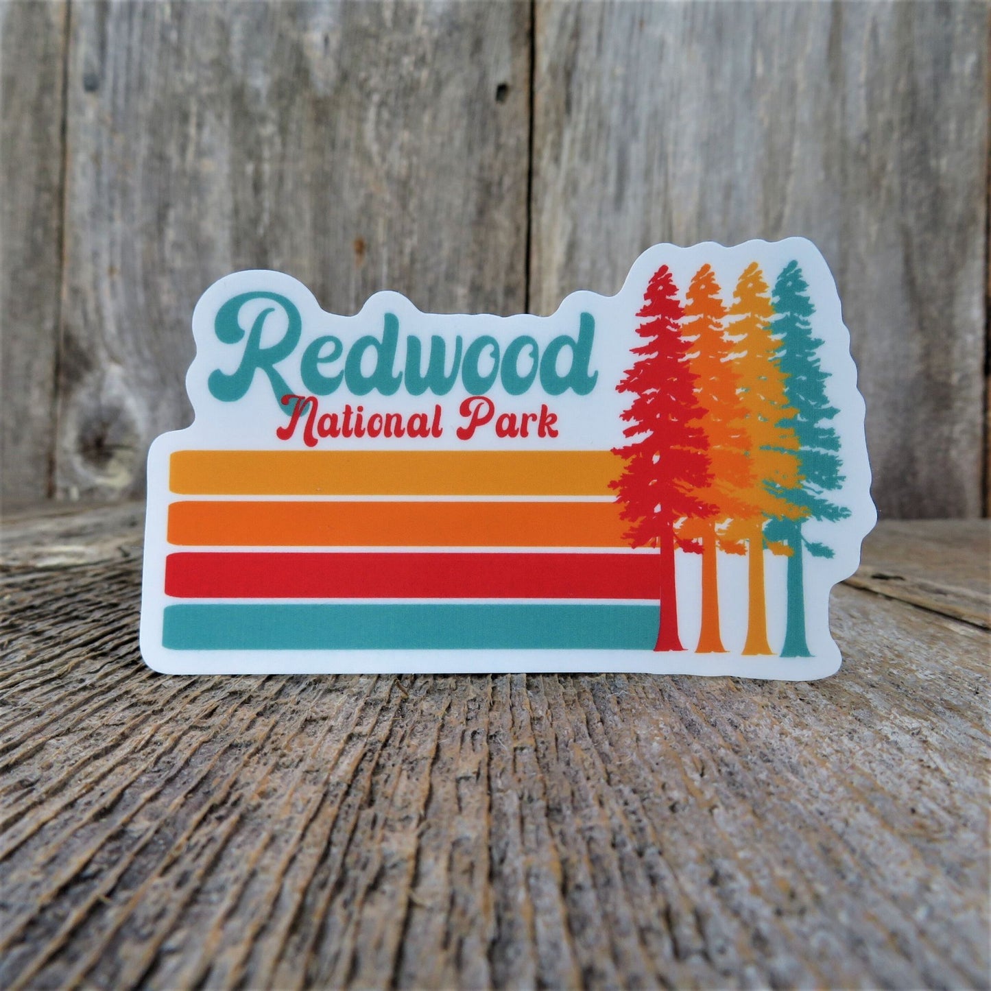 Redwood National Park California Trees Sticker Retro Style Blue Orange Travel Laptop
