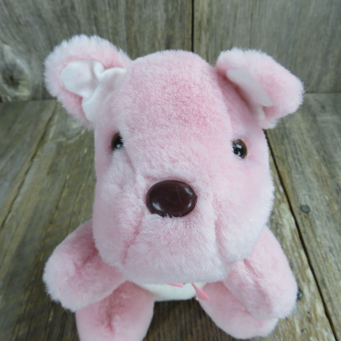 Pink Dog Bear Plush Brown Nose White Belly Bow Circus Circus Stuffed Animal