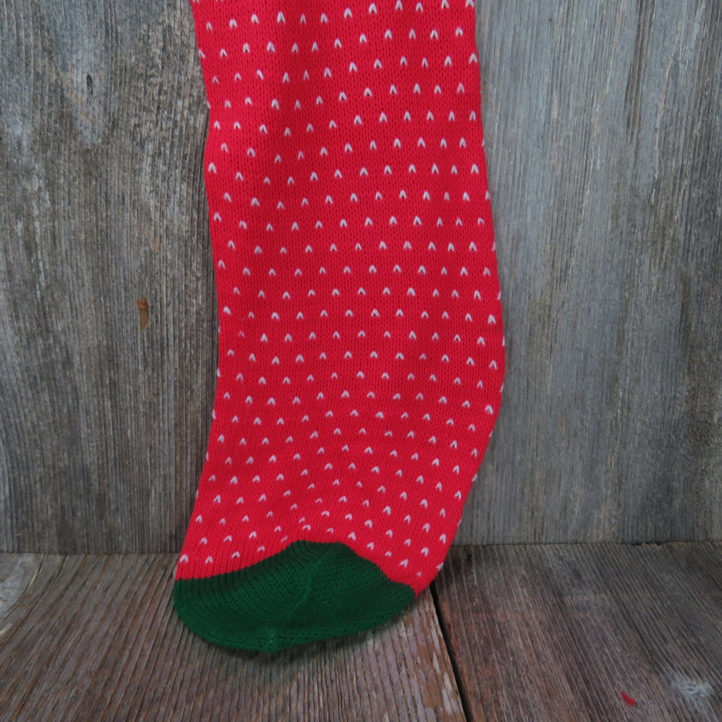 Knit Teddy Bear Stocking Christmas Red Green White Vintage Stretchy Decoration 1980s