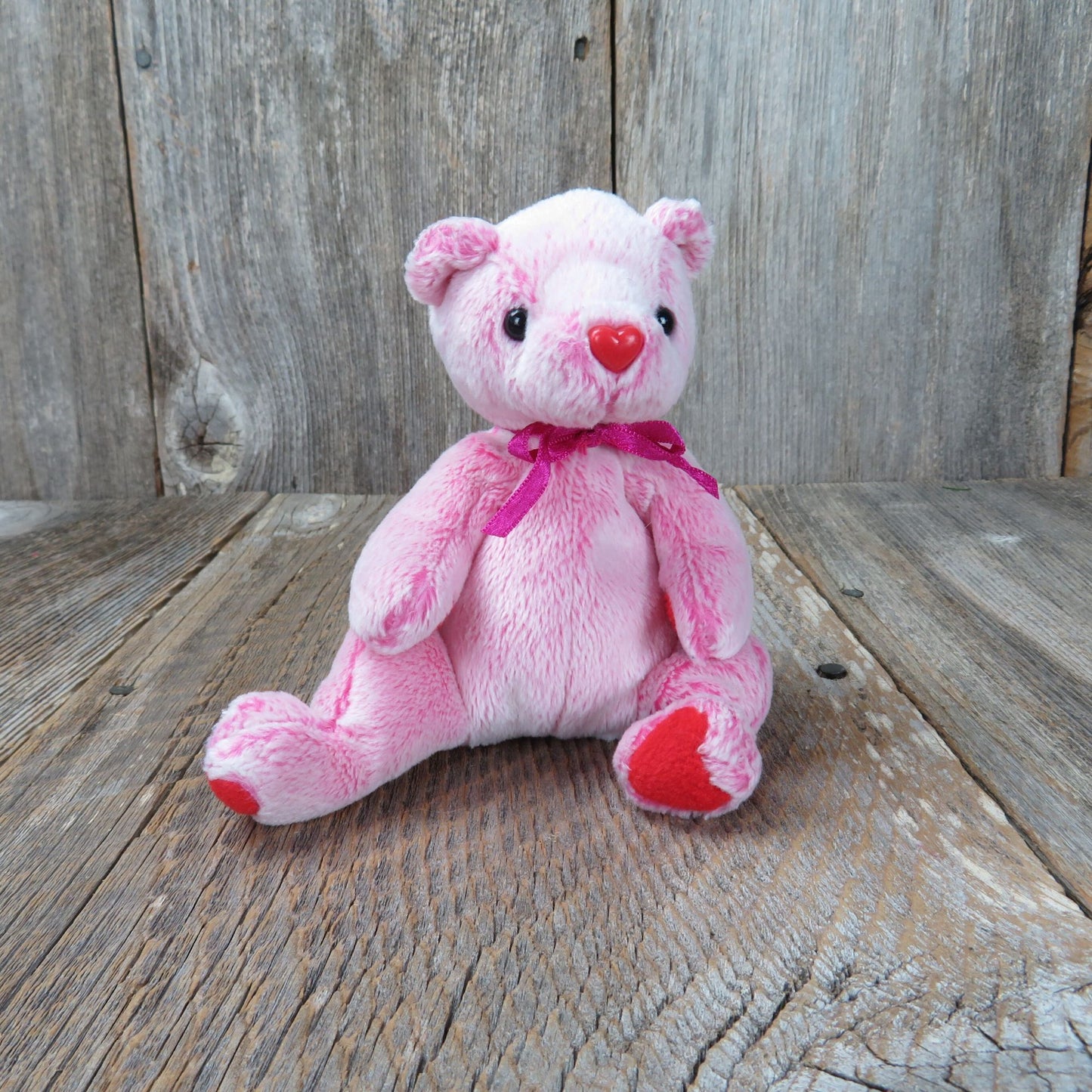 Pink Bear Plush Beanie Baby Romance Heart Nose Red Heart Paws Ty
