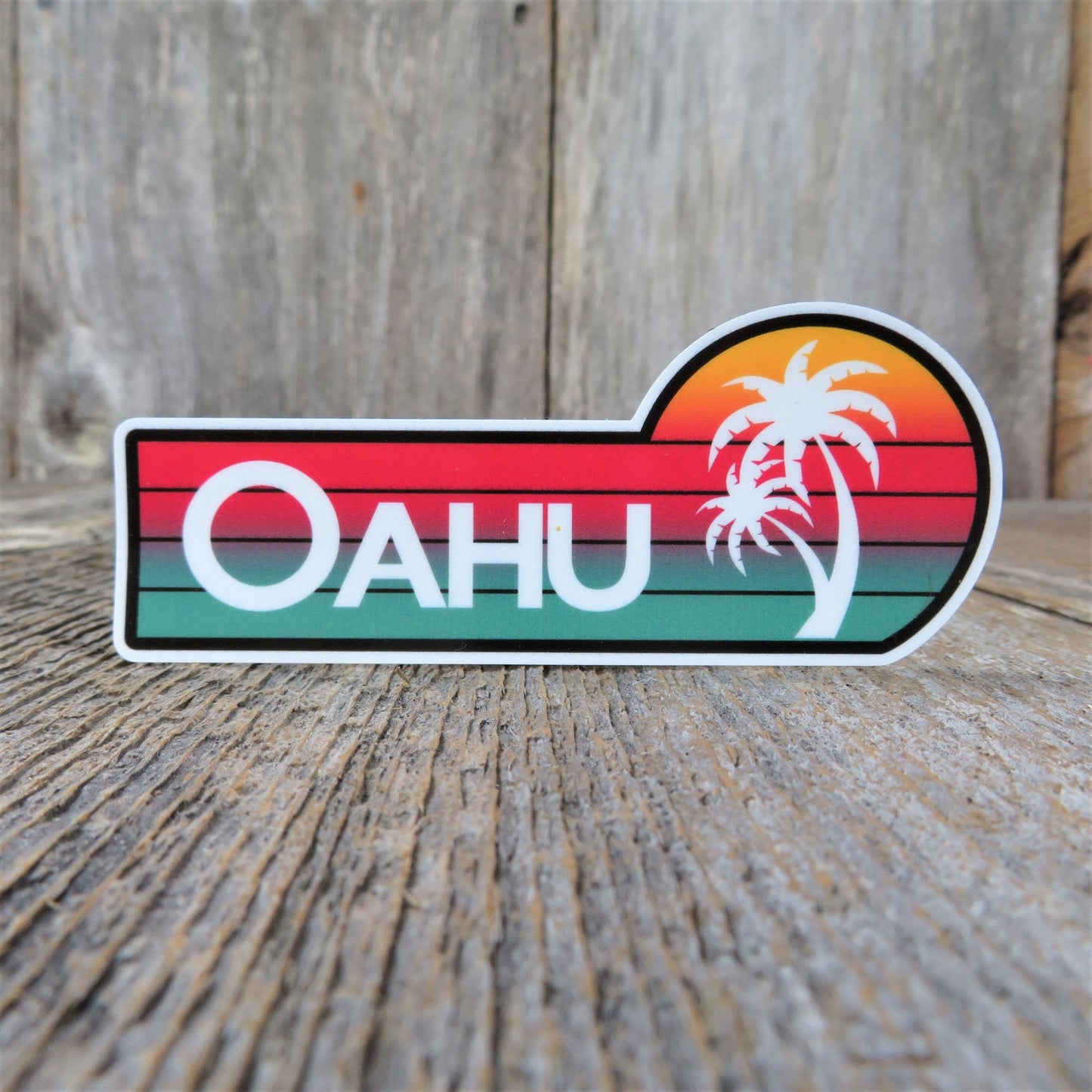 Oahu Hawaii Tropical Sunset Sticker Palm Tree Retro Destination Souvenir Travel Sticker