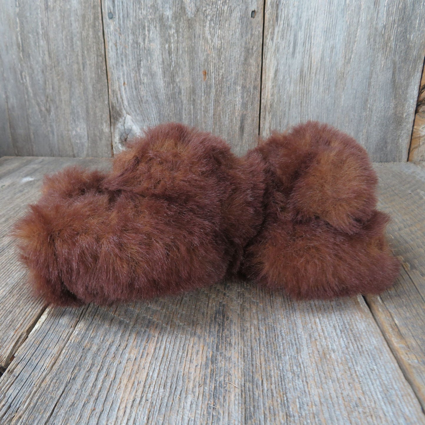 Fuzzy Brown Bear Plush Laying Red Bow Arctic Circle Stuffed Animal Long Hair