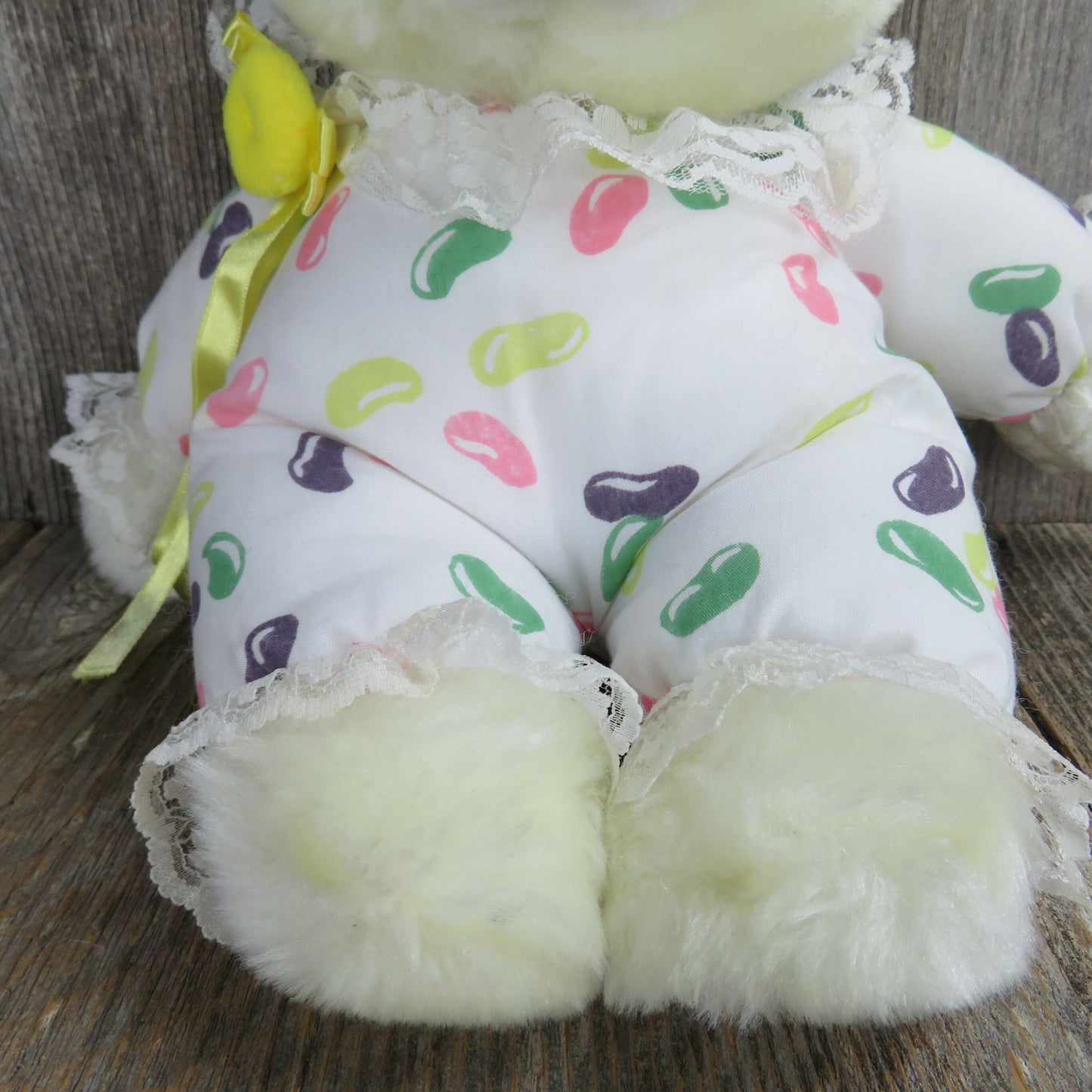 White Jelly Bean Bear Plush Fabric Body Stuffed Animal P.M.I. International 1991