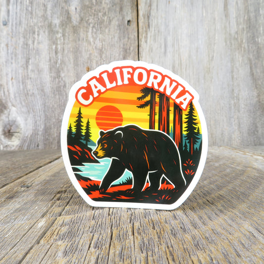 Bear in Redwood Forest California Sticker Lake Retro Look Souvenir Travel Sticker