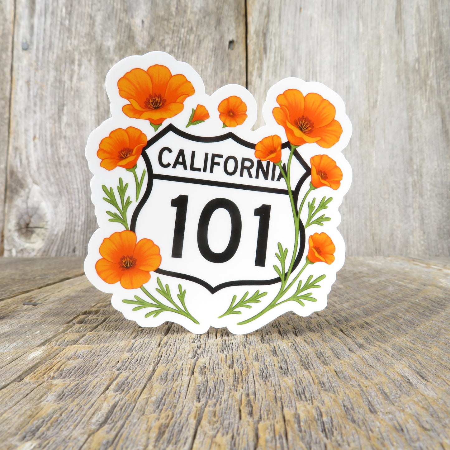 California State Highway 101 Street Sign Sticker With Poppies Souvenir Travel